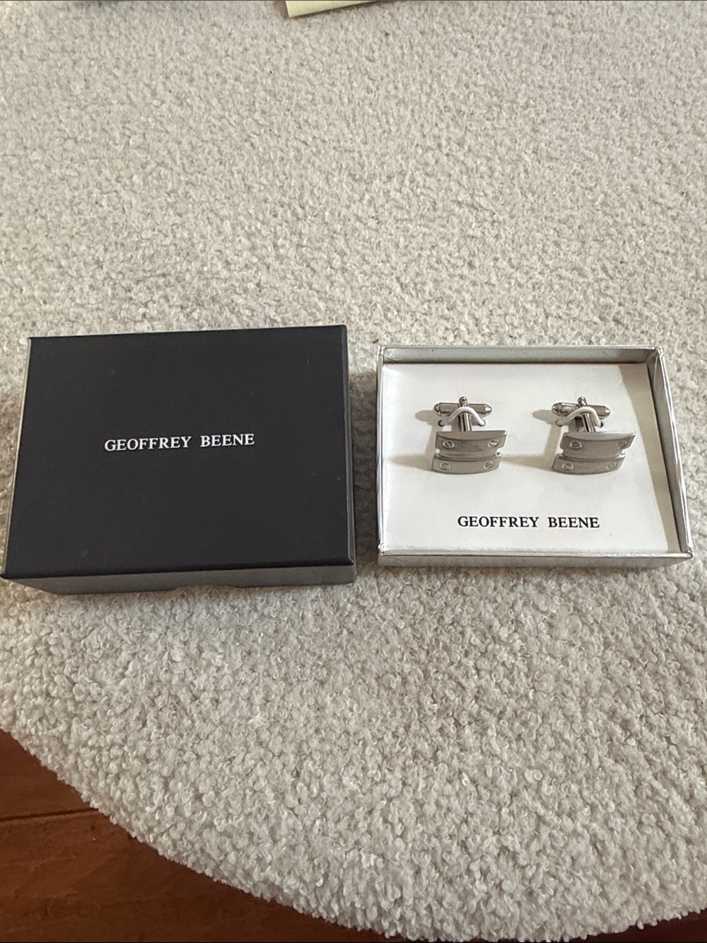 Geoffrey Beene Silver Tone Rectangular Cufflinks